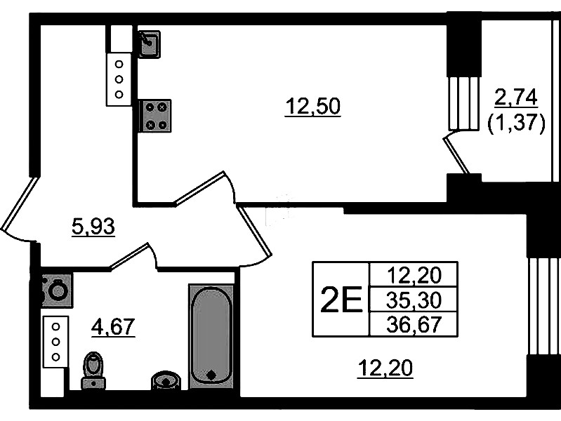1-комнатная квартира 36.67 м², 2/23 эт., ЖК «Живи! В Рыбацком»
